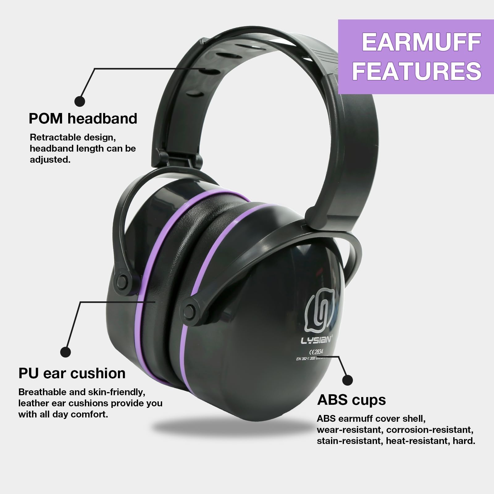 LYSIAN Foldable Safety Ear Muffs with 31dB NRR - Compact Noise-Reducing Earmuffs for Work, Shoot, Construction, Mowing, Fireworks & Loud Events - Comfortable & Adjustable Design for Adults