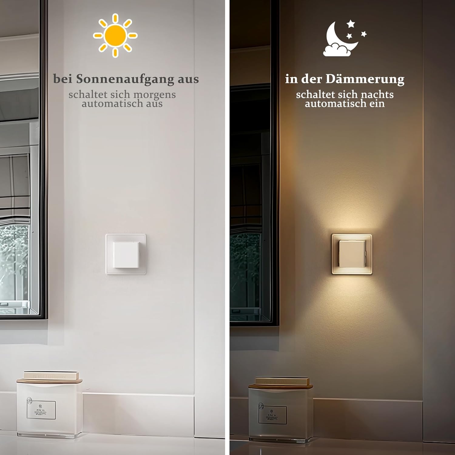 Emeritpro Presa notturna con sensore crepuscolare, luce notturna a LED, 3000 K, luce bianca calda, luminosità regolabile, per cameretta dei bambini, camera da letto, corridoio, scale, cucina, 4 pezzi