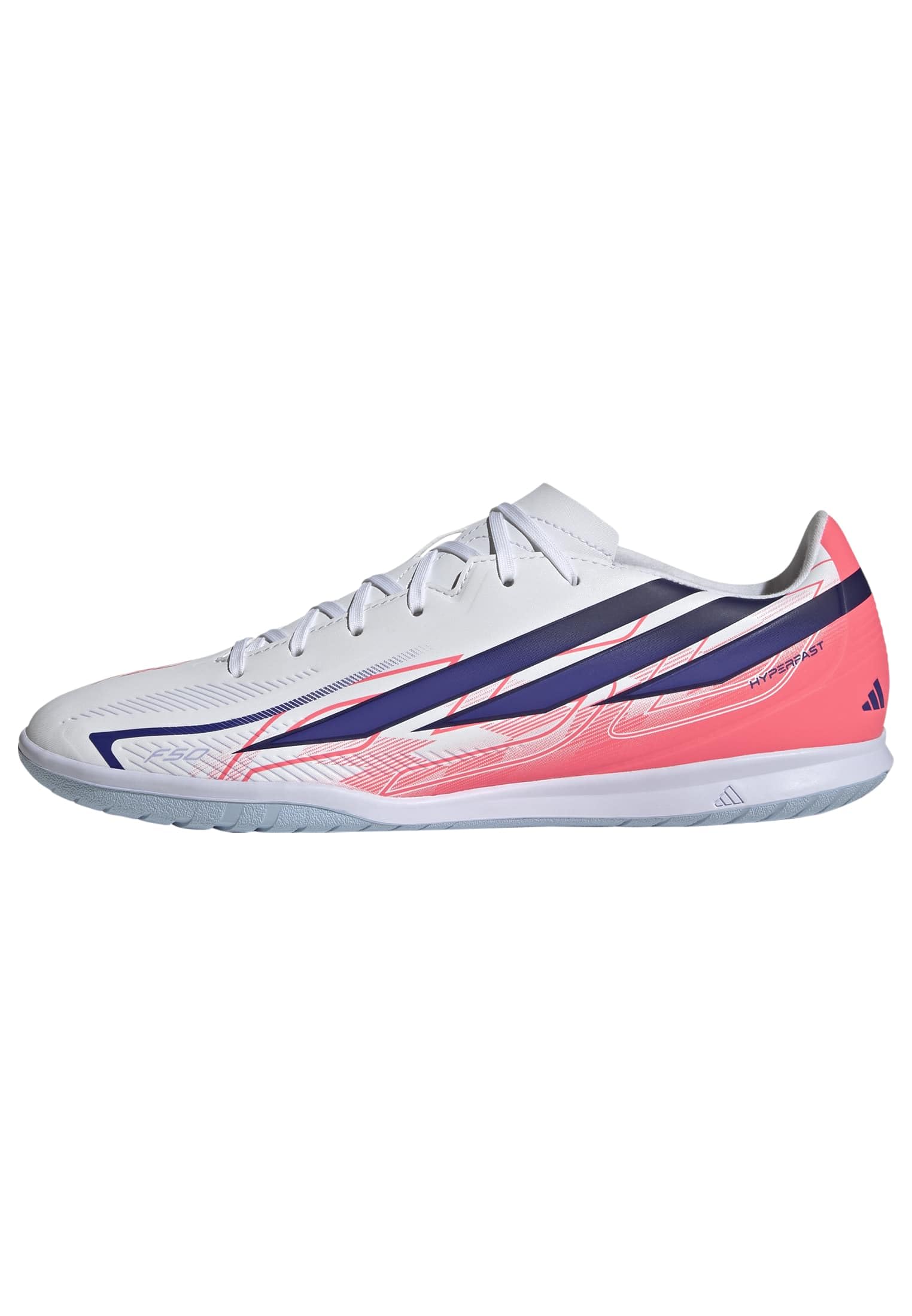 adidas Unisex F50 Hyperfast Club Indoor Football Shoes, FTWR White/Solar Purple/Solar Turbo, 12.5 UK