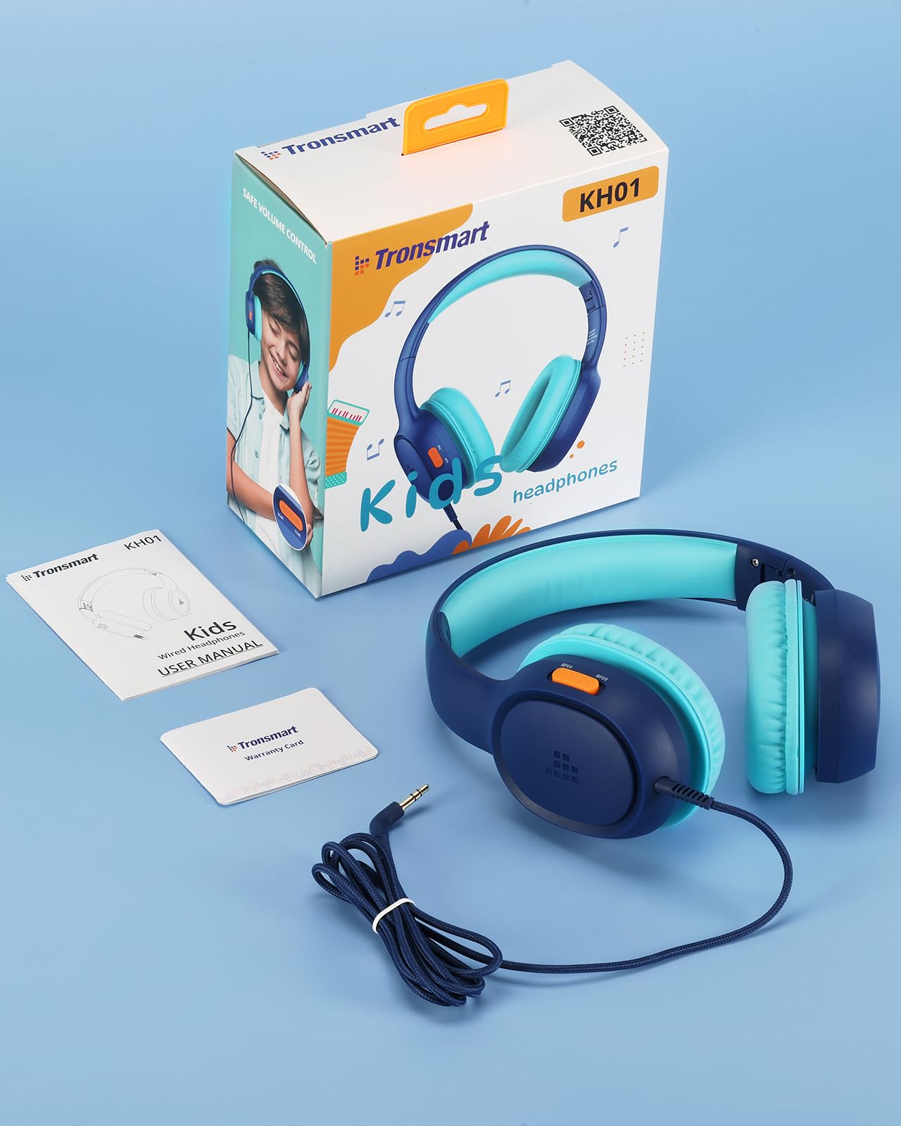 Tronsmart Cuffie Sovraurali Pieghevoli per Bambini, Volume Sicuro 85/93 dB, Suono Chiaro e Morbido, Jack da 3,5 mm per Bambini con Cavo, per Apprendimento e Intrattenimento