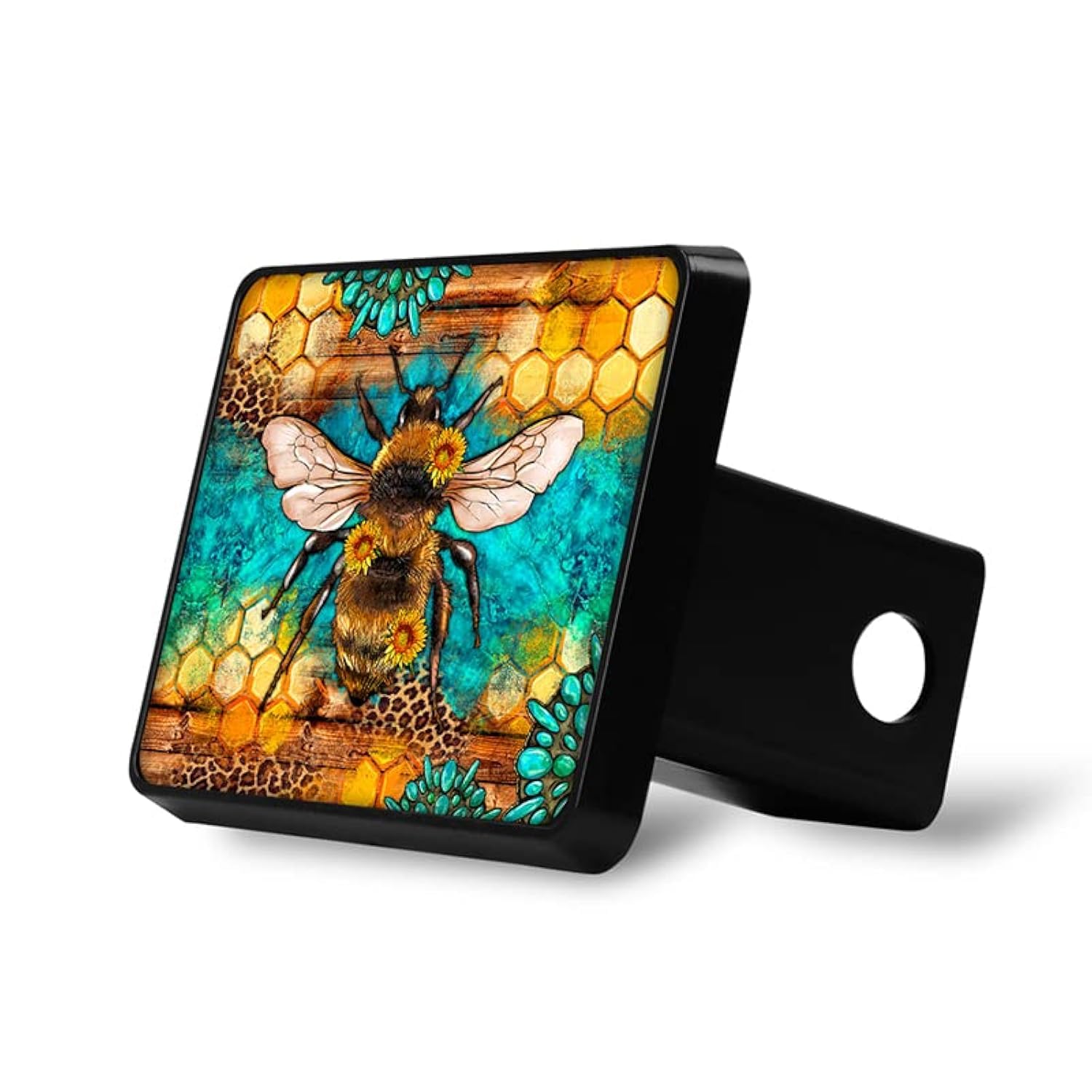 Trailer Hitch Cover Plug Fits 2 inch Receivers, 4 x 4 x 5 inches (Western Bumble Bee)