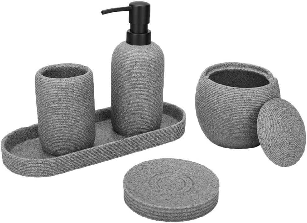 Grey Resin Bathroom Accessory Set, 5 Pcs Bathroom