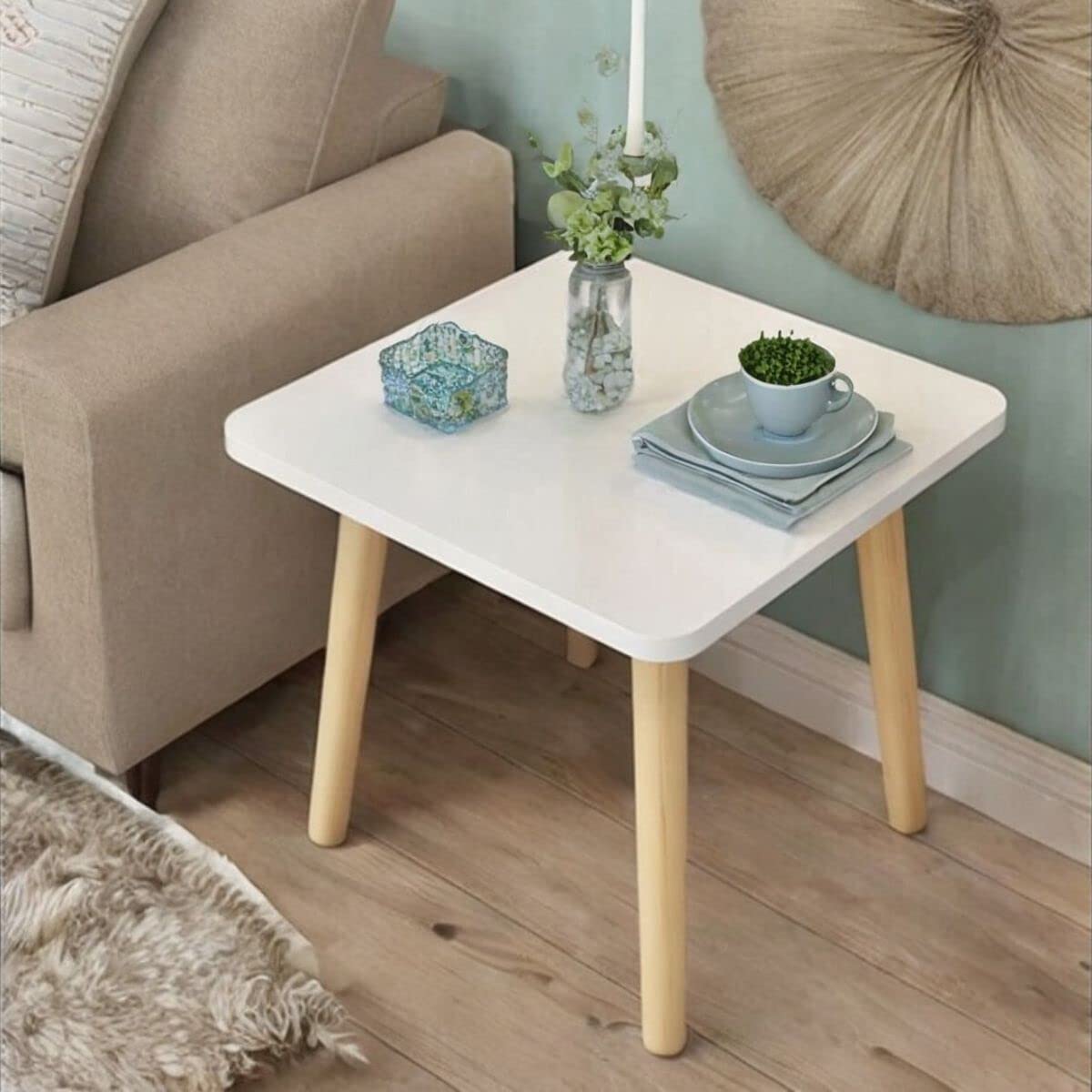 Tree HouseEngineered Wood Nesting Triangle End Coffee Tables Nightstand Modern Furniture For Home Office Living Room Nest (White) (White Square)