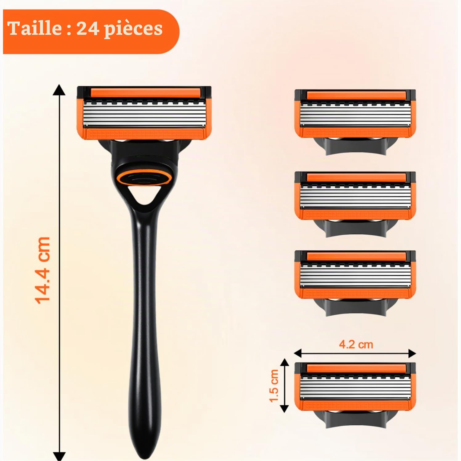 Paquet de 24 Lames de Rasoir fusio-n 5, Lames de RasoirHumide pour Hommes, 1 Reutilisable Manche + 24Cartouches De Recharge, Pour Un Rasage Manuel Efficace,Rasage Facile
