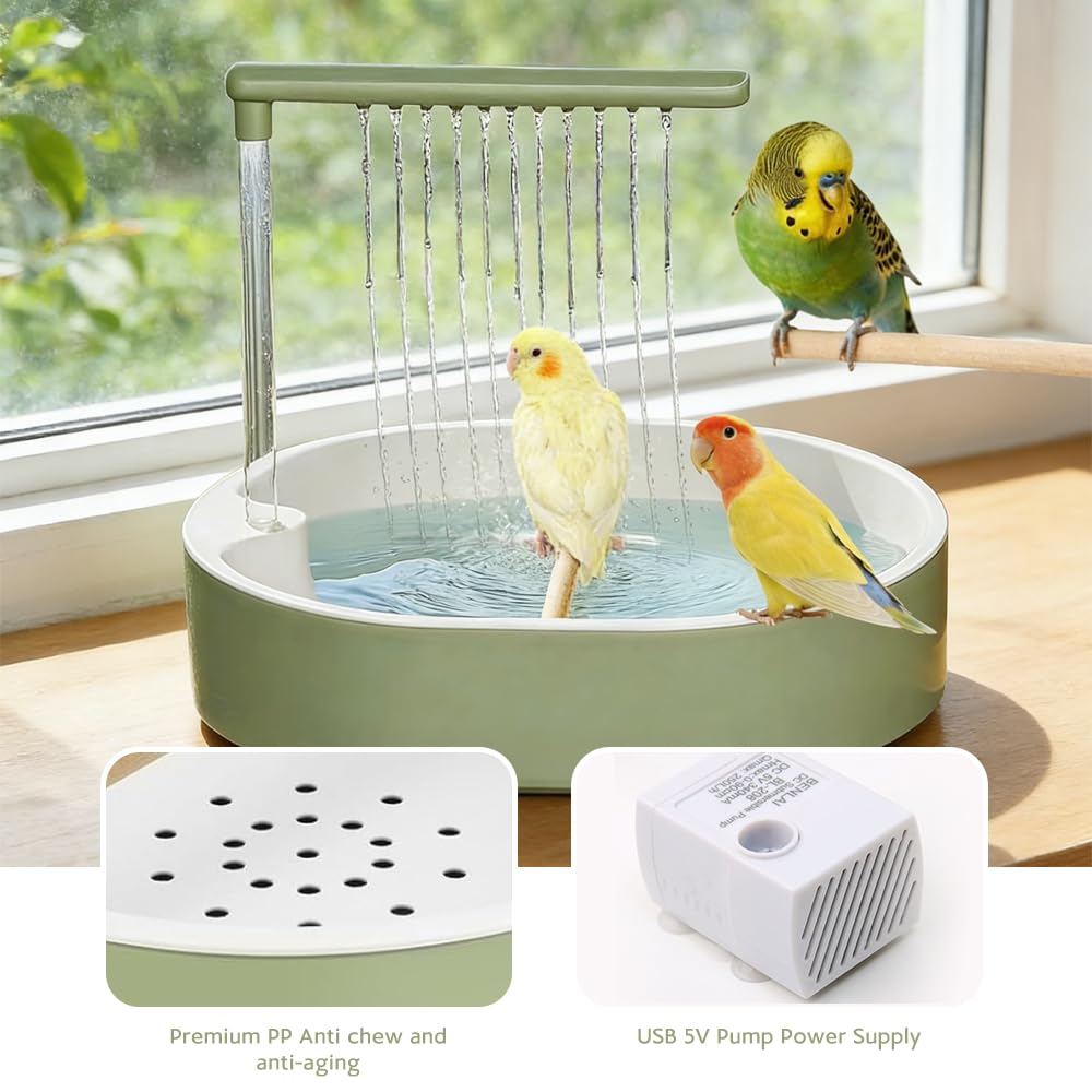 Vogel Badehaus Badewanne, Vogeldusche Wellensittich, USB Stromschleife Vogeltränke Balkon mit Umwälzsystem, Multifunktionaler Vogeldusche, für Unzertrennliche,Wellensittiche