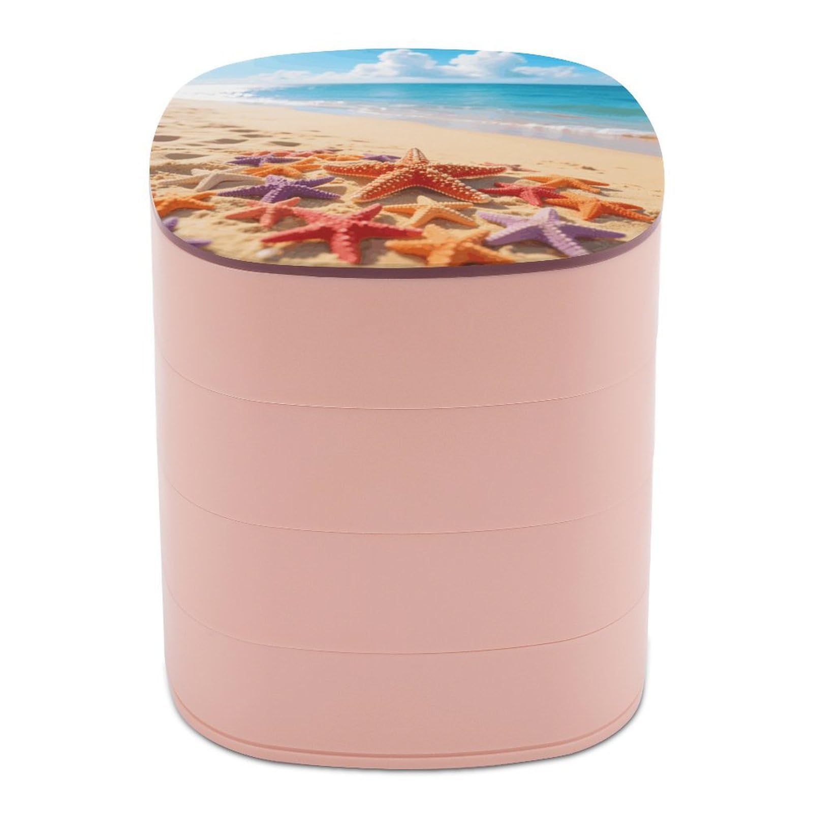 VstaDank Starfish And Sand Jewelry Box with Mirror 4-Layer Rotating Jewelry Tray Case Portable Jewelry Case Trinket Boxes Trinket Cases Travel Jewelry Organizer Earrings Storage Box