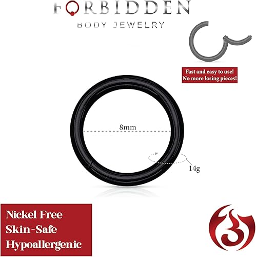 Miniatura 22 de Forbidden Body Jewelry - Piercing para la nariz de acero quirúrgico 316L con bisagra, 14G, 16G, 18G, diámetro de 15/64, 5/16, 25/64, 15/32 pulgadas