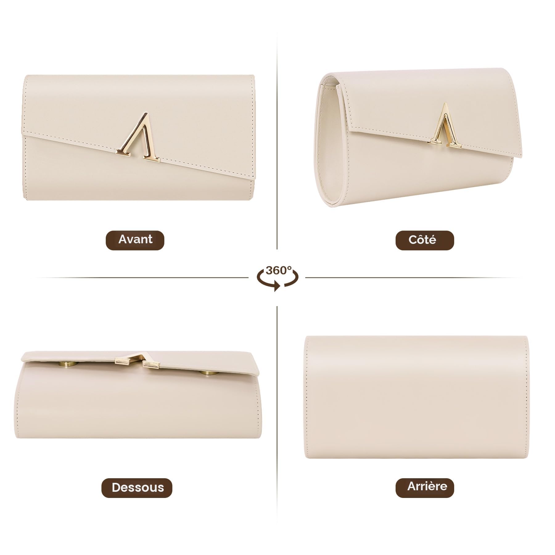 Larcenciel Pochettes et Clutches Femme Nude, Pochette Soiree Femme Élégant en Cuir PU Végétalien avec Chaîne, Sac a Main Crème à la Mode pour Mariage, Fete, Boule, Cocktail, Cérémonie 23x5x13CM