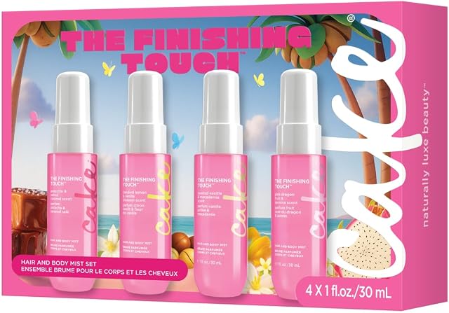 Cake Beauty Hair and Body Mist Travel Gift Set, The Finishing Touch- Fine Fragrance Mist – Infused with Aloe and Argan Oil –4 x 30mL/ 1 oz.