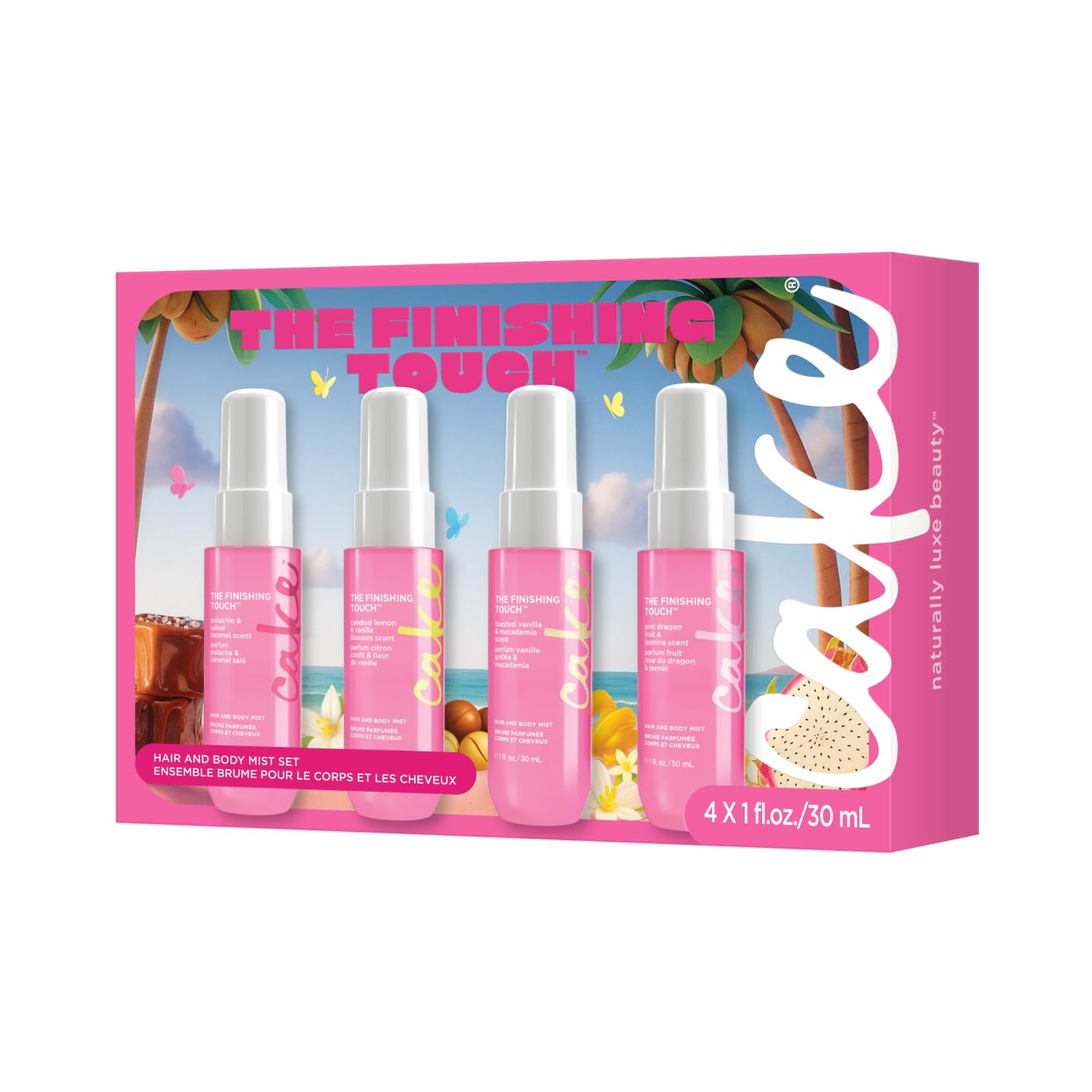 Cake Beauty Hair and Body Mist Travel Gift Set, The Finishing Touch- Fine Fragrance Mist – Infused with Aloe and Argan Oil –4 x 30mL/ 1 oz.