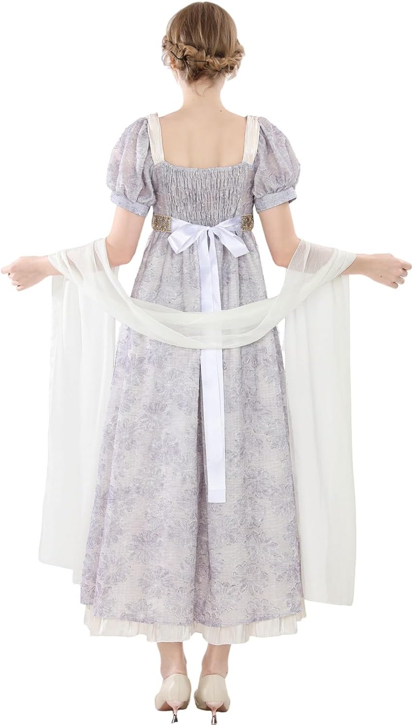 Nuoqi Regency Dress for Women 1800s Empire Waist Victorian Ball Gowns with Shawl - Image 3