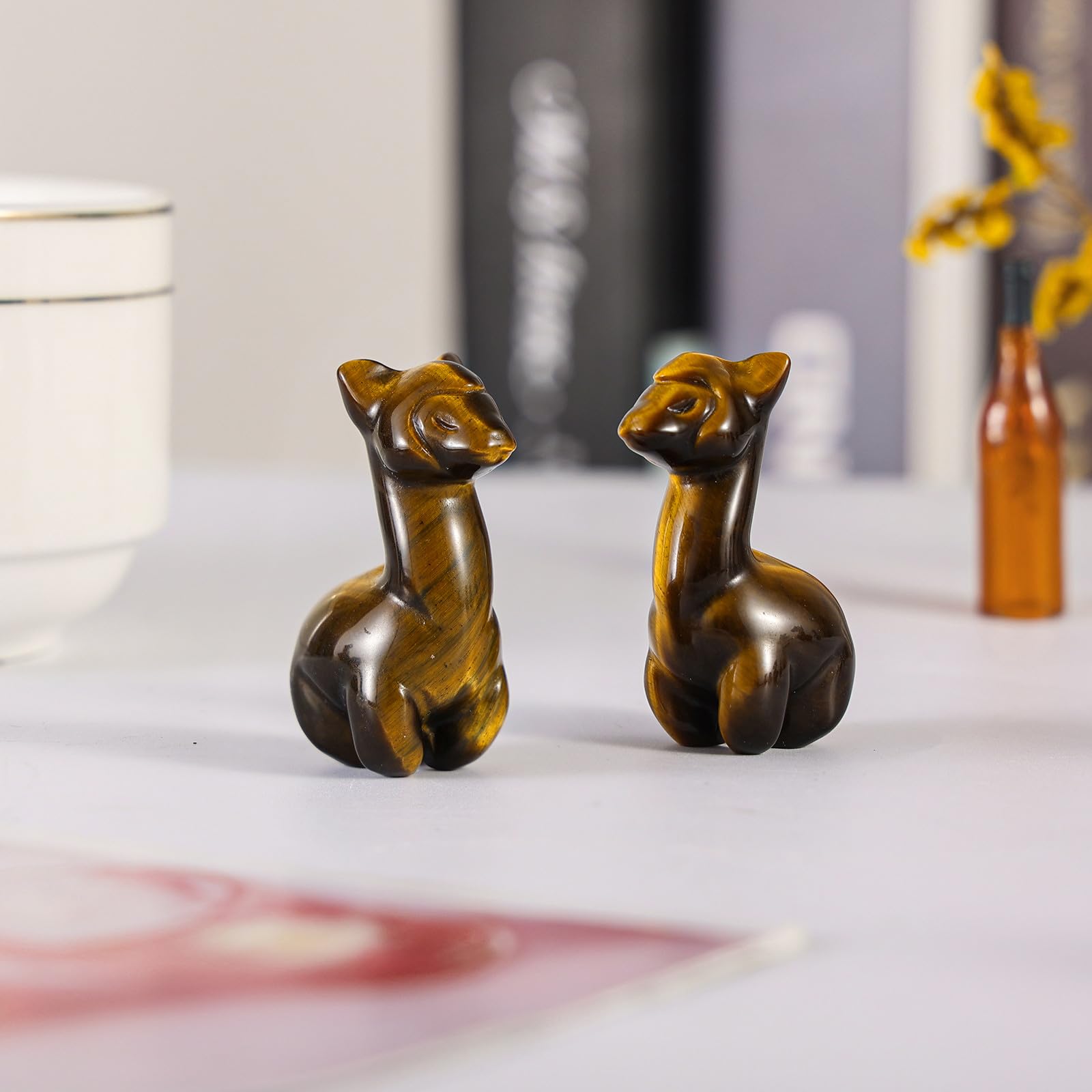 Nupuyai Tiger's Eye Crystal Stone Sheep Alpaca Statue, Carved Animal Figure Stones Pocket Figurine Ornament Good Luck Home Office Decor - Image 3