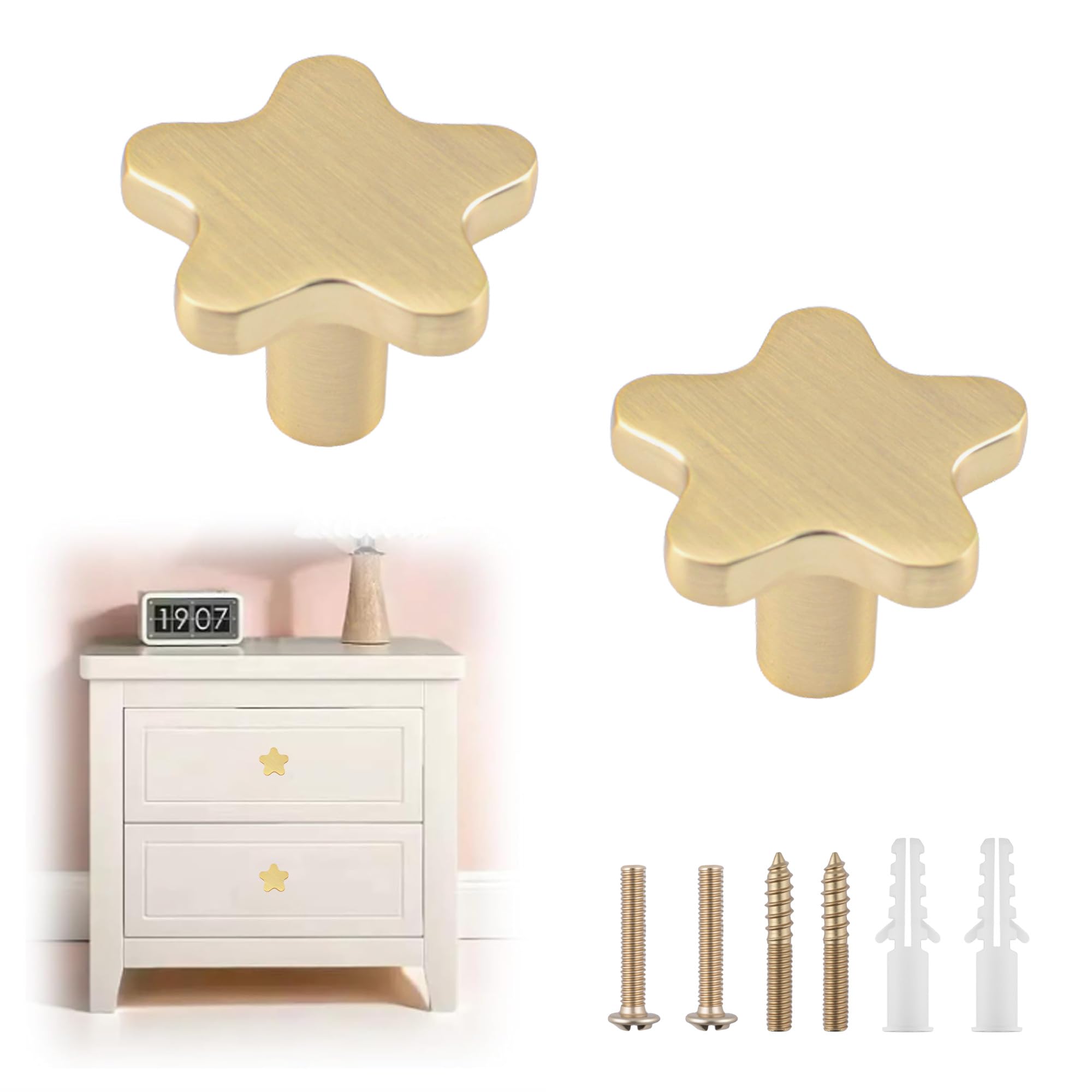 MOROBOR 2PCS Star Shaped Knobs, Creative Cabinet Drawer Knob Decorative Zinc Alloy Single Hole Furniture Handle with Screws& Expansion Tube for Cabinets Drawer Door