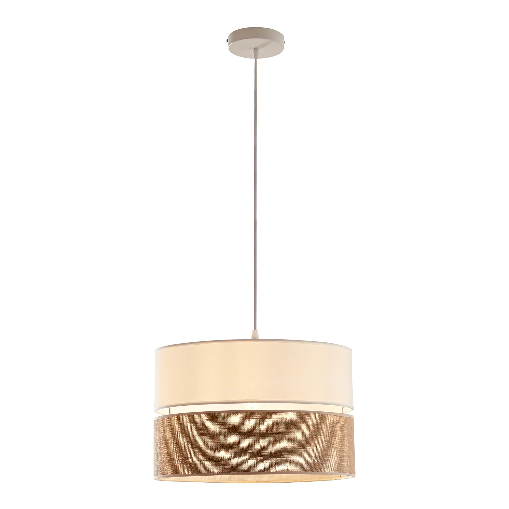 lux.pro Lámpara Colgante Barton Lámpara de Techo con Pantalla Doble Superpuesta E27 máx. 60 W Salón Oficina Despacho Metal 25xØ40 cm - Blanco/Efecto lino