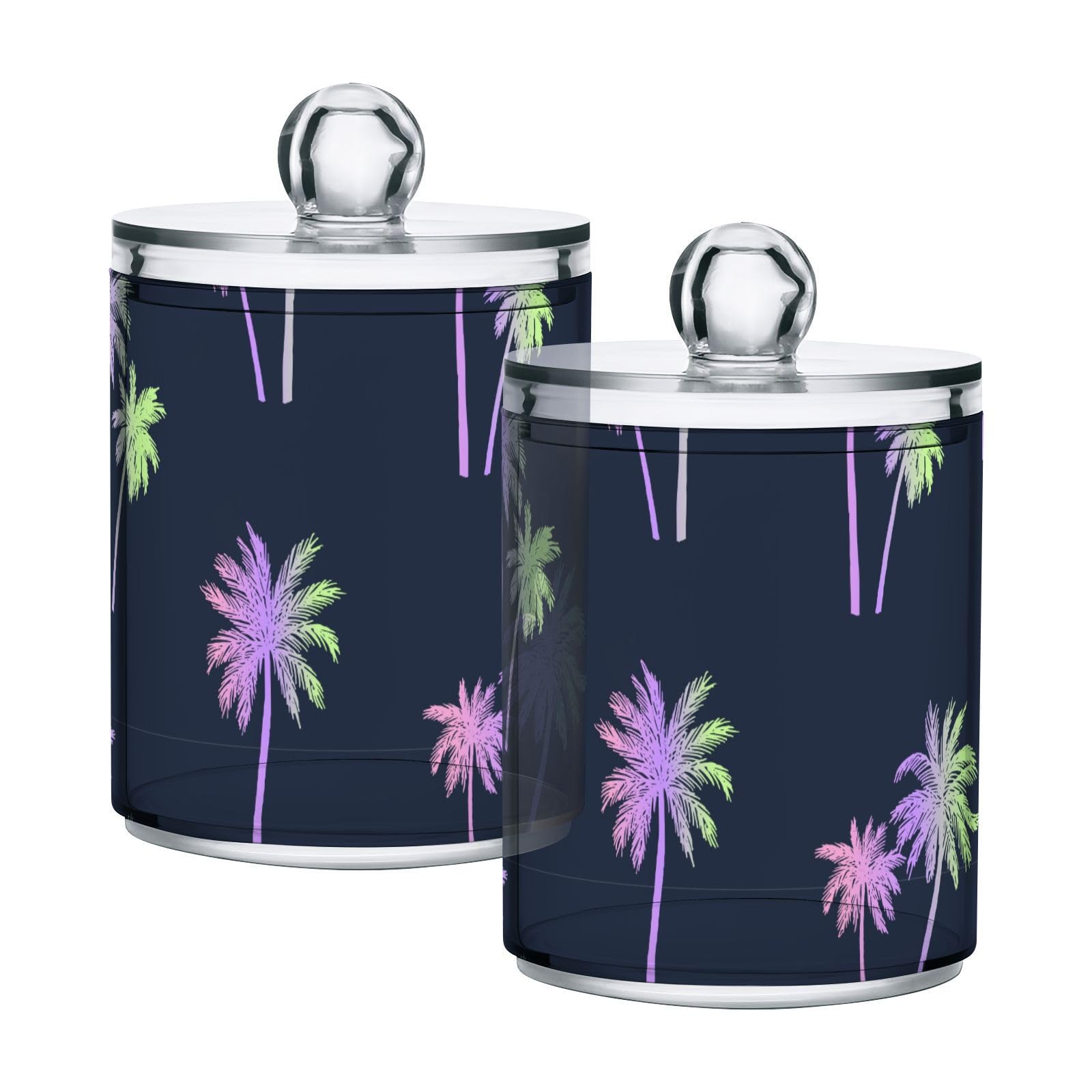 Palms-rainbow-pattern Restroom Bathroom Organizers with Lid Qtip Holder Dispenser Apothecary Jars Cotton Balls Pads Swabs Holder Jar 4