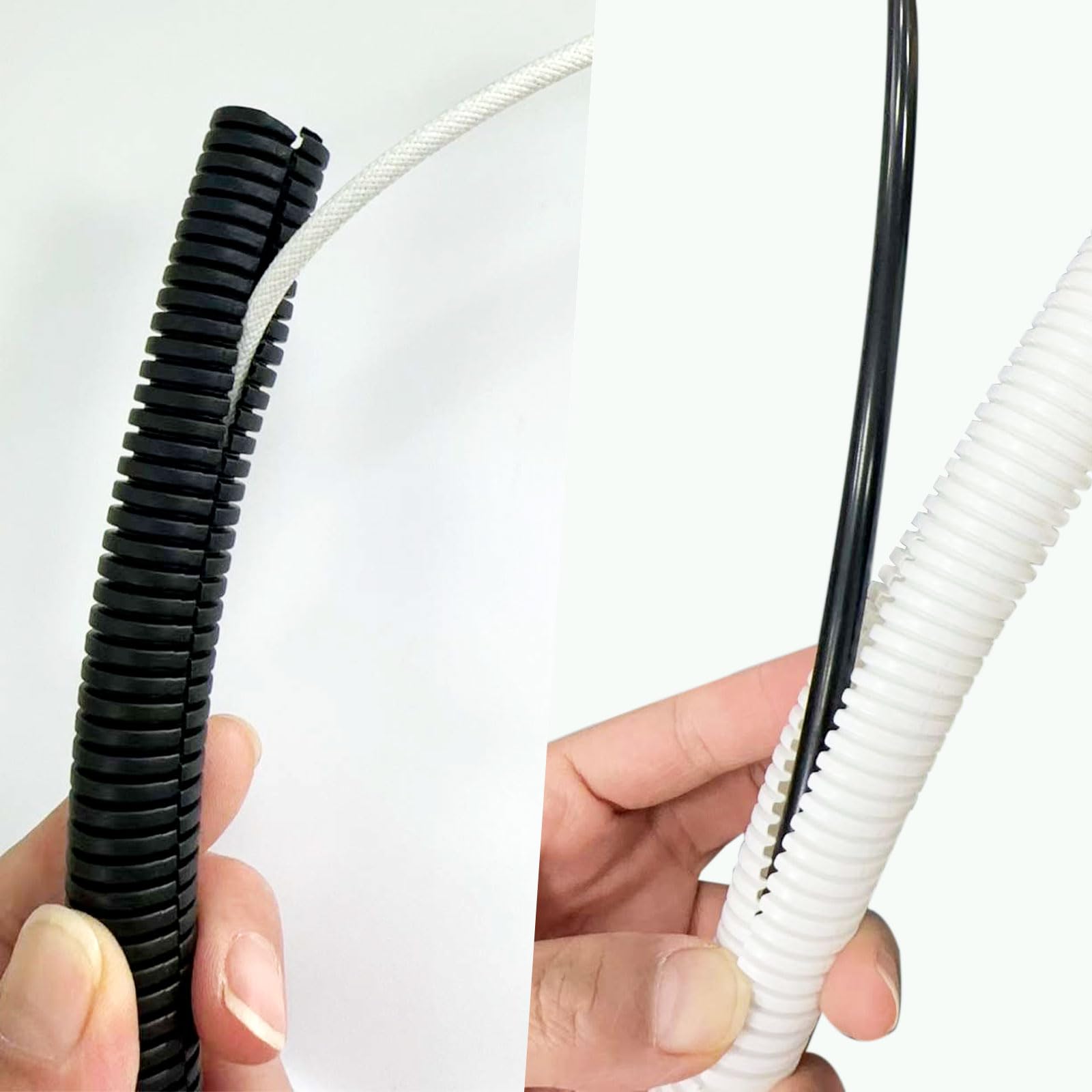 QUARKZMAN 7/8" x 50' Tubo de Manguera Dividida para Cable Protector Flexible Convoluto Conducto de Cable Dividido Protector Manguito de Protección de Cable Flexible Blanco