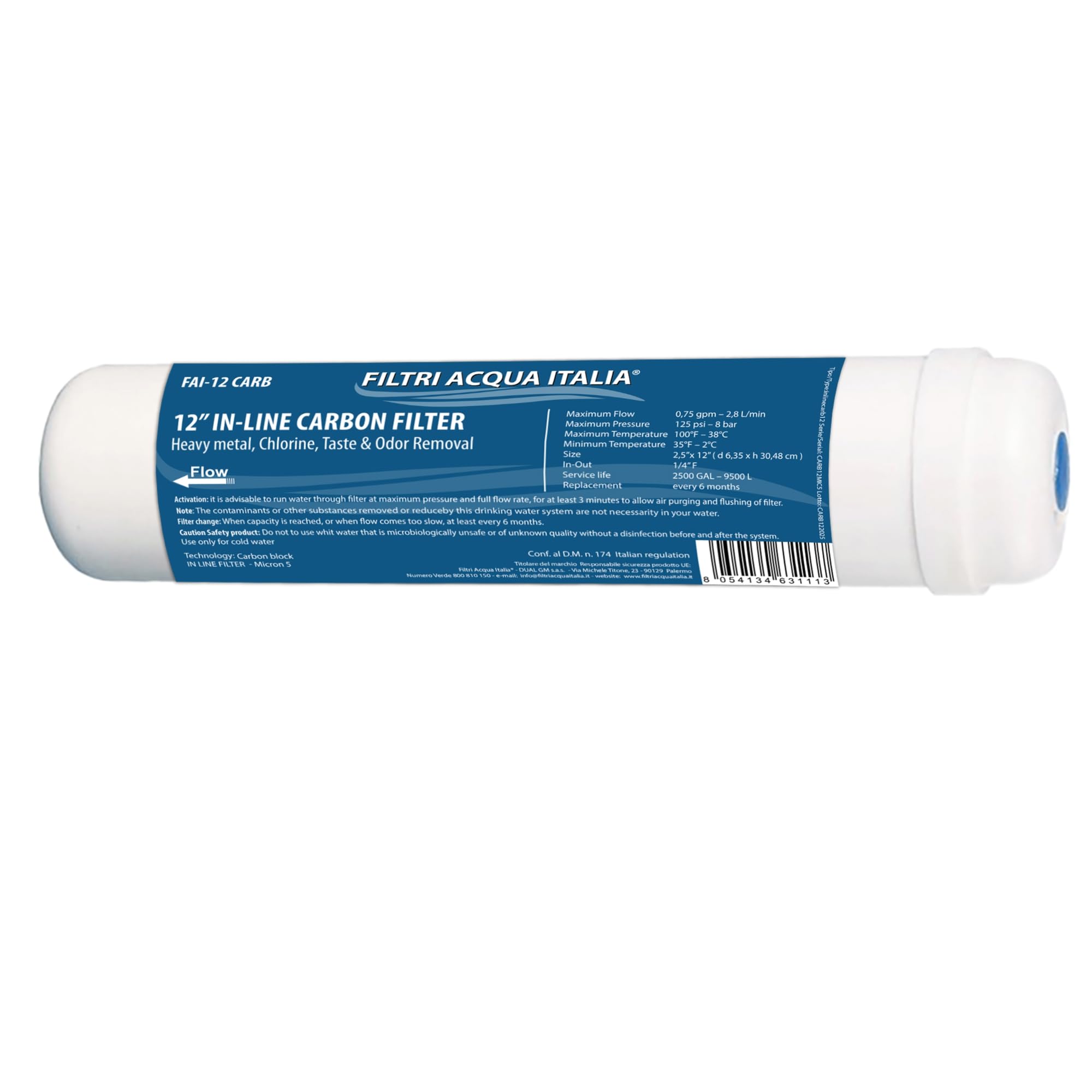 Filtri Acqua Italia Inline Activated Carbon Filter 12 Inch Micron 5