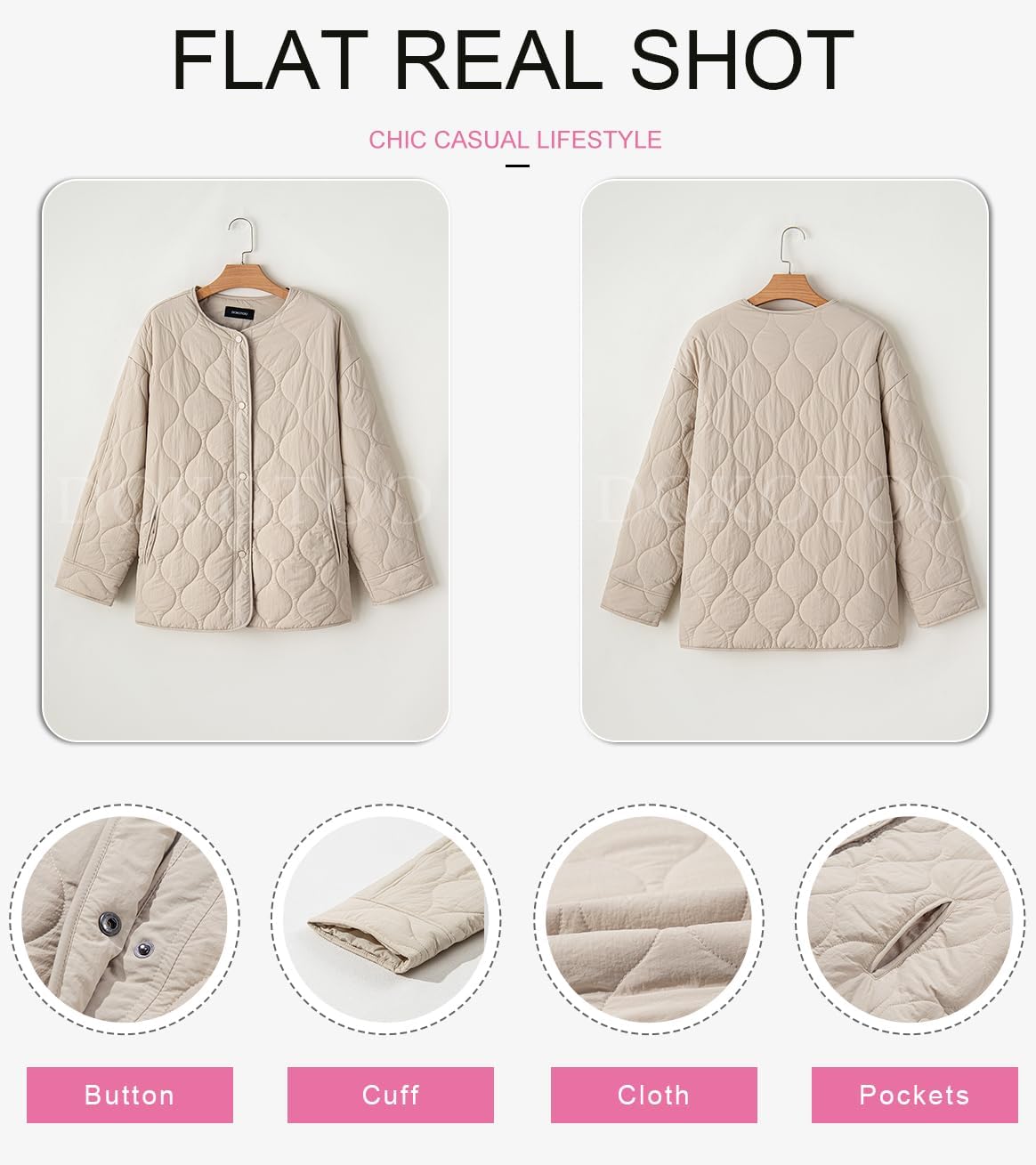 Dokotoo Womens Quilted Lightweight Jackets Button Down Puffer Jacket Coats Padded Outwear with Pockets - Image 5