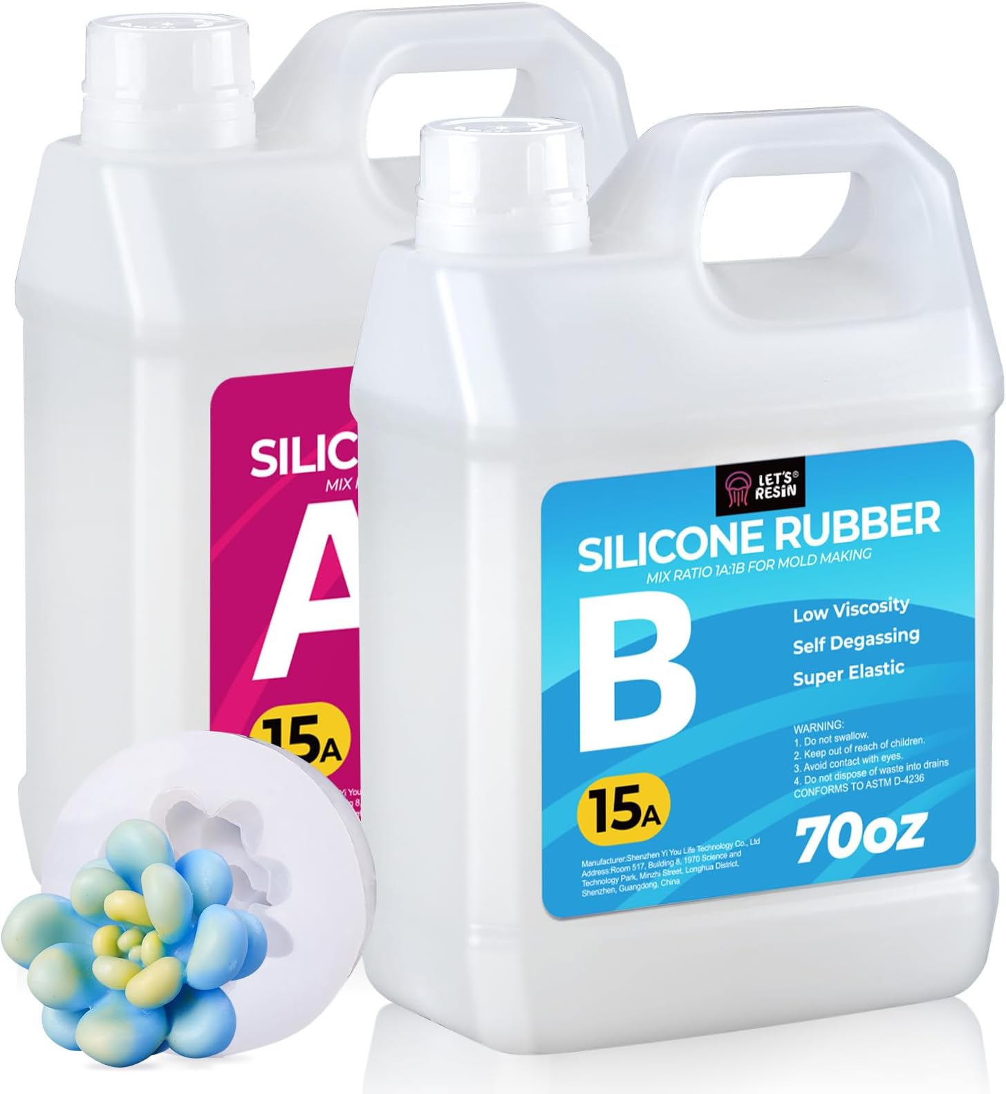 Silicone Mold Making Kit Liquid Silicone Rubber 140oz/1 Gallon Translucent Clear Mold Making Silicone-Mixing Ratio 1:1-Molding Silicone for Resin Molds,Silicone Molds Maker DIY Making