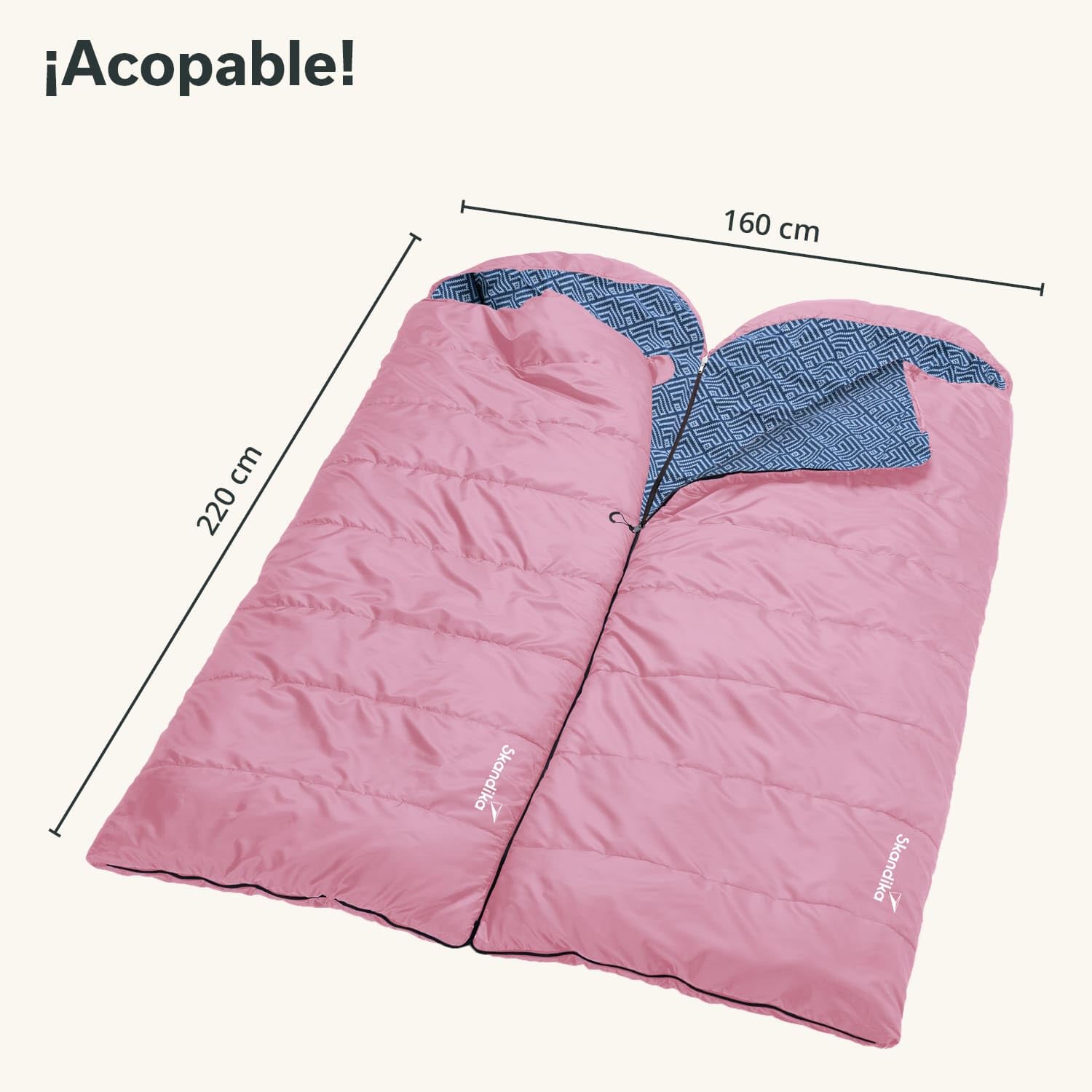 Skandika Saco de Dormir de algodón Dundee Flannel | para Adultos, acoplable, 3 Estaciones, hasta -20°C, 220 x 80 cm / 220 x 160 cm, Rectangular