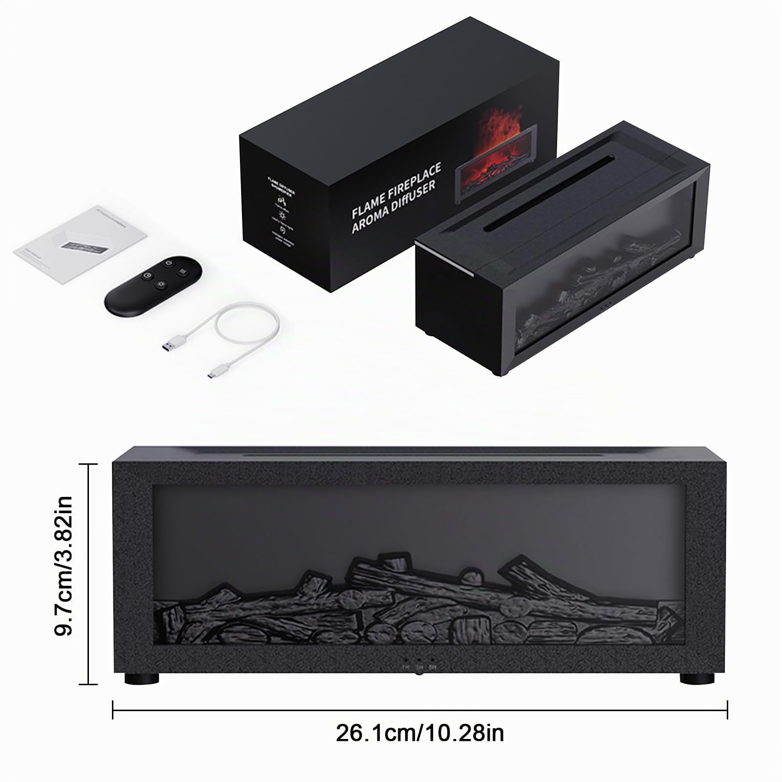 WingFly Diffuseur de cheminée avec 7 lumières de couleur, diffuseur d'huiles essentielles de 150 ml avec minuterie et arrêt automatique sans eau pour la maison ou le yoga (noir)