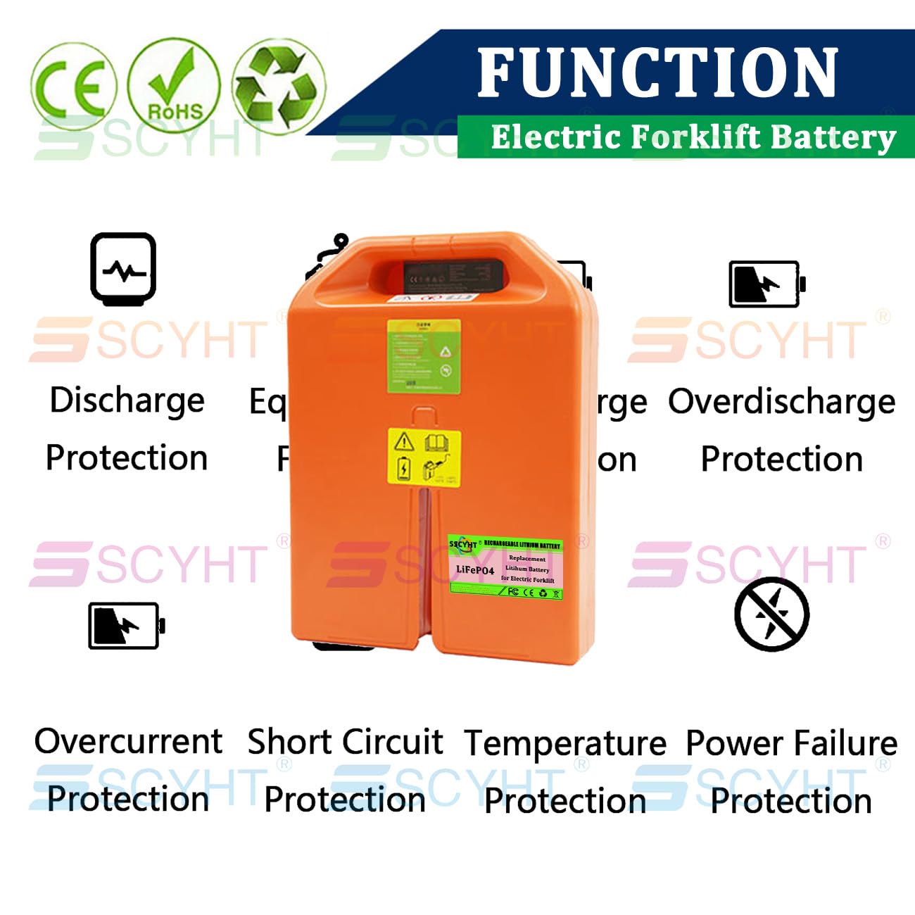 Batteria transpallet elettrico 24V 48V Batteria al litio per transpallet elettrico PTE15N Batterie LiFePO4 per sollevatore telescopico CLG2015L con BMS,24v36ah 6holes
