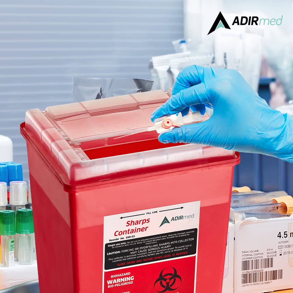 Adir Med Objetos punzantes y agujas Biohazard Eliminación del envase - 8 Quart - Flip-tapa abierta (paquete de 2)