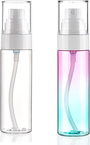Botella pulverizadora de plástico de niebla fina de 3.4 onzas, paquete de 2 botellas de spray de ajuste de maquillaje, aprobadas por la TSA,