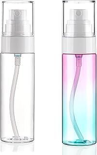 Fine Mist Spray Bottle Plastic Spray Bottles 2oz/60ml 5 Pack Makeup Setting Spray Bottle TSA Approved Empty Cosmetic Refillable Travel Bottle Containers Sprayer for Water,Perfume,Essential Oils,Skincare Makeup Lotion,Face & Hair Mist (Clear) (Clear&Gradients-2pcs 60ml)
