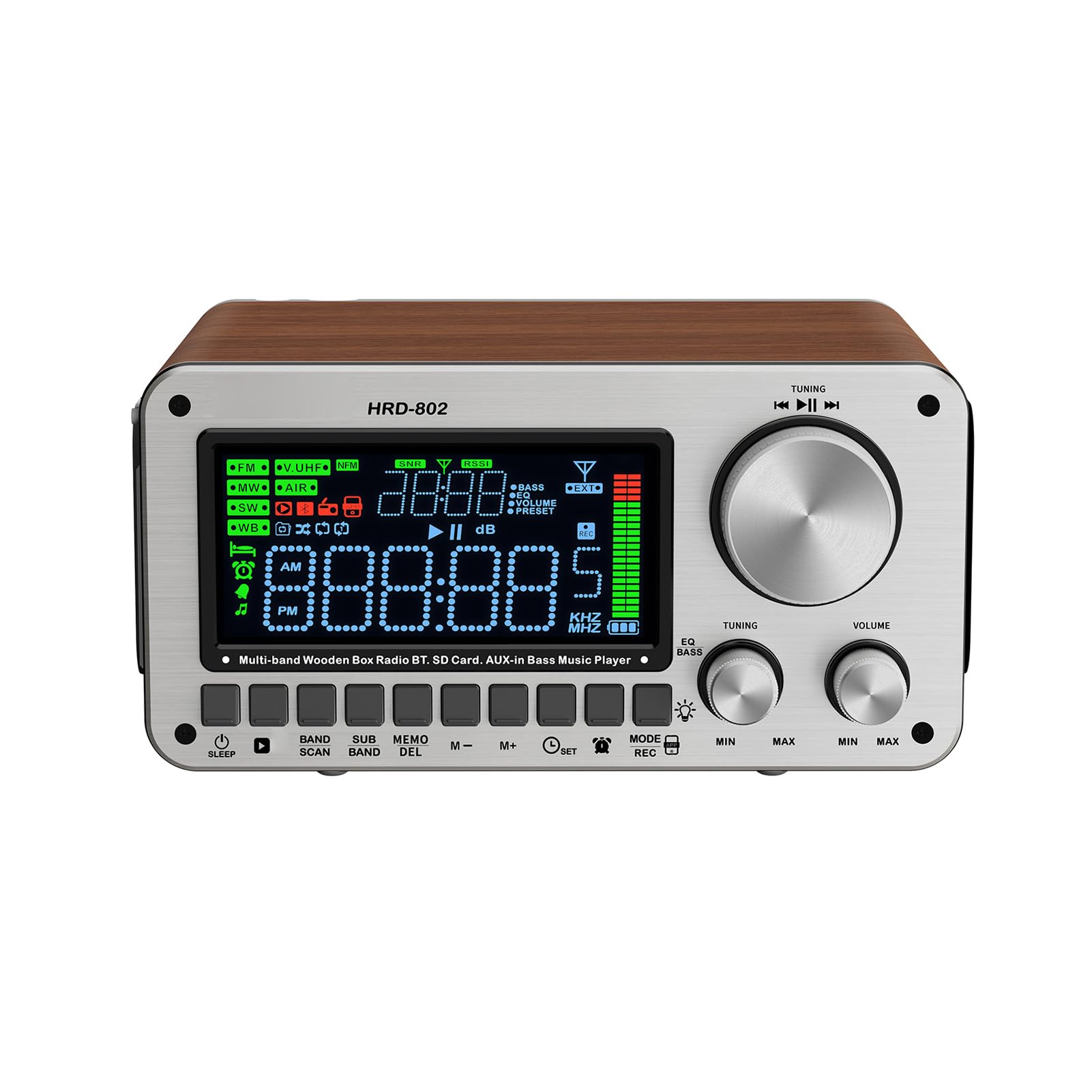 Docooler Radio Intelligente Multibande avec BT 5.2, Double Haut-parleurs, Lecteur Audio Portable, Lecture de Carte TF, écran HD, Réveil, Mode Veille, Batterie Intégrée – Radio (Répéteur de Signal