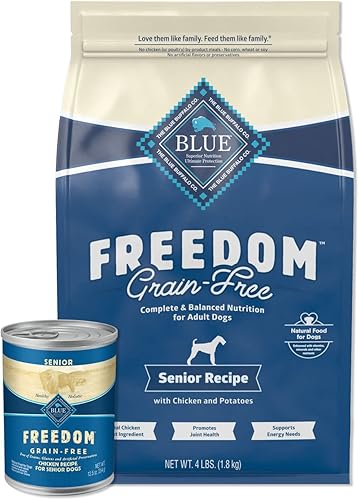 Blue Buffalo Freedom Natural - Paquete de comida para perros mayores sin granos, comida seca para perros y comida húmeda para perros, pollo (4