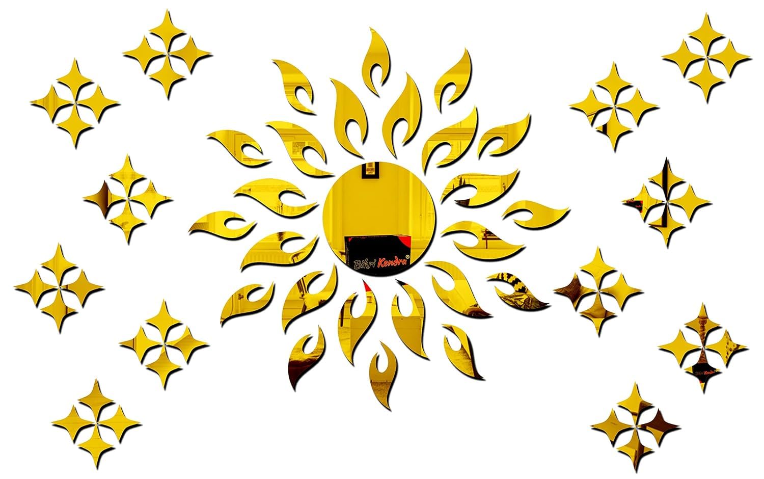 Chote Mote Seller - Sun with 50 Star Square Decorative Mirror Stickers for Wall, Wall Mirror Stickers, 3D Acrylic Stickers for Hall Room, Kitchen Living Room Kids Room (goldsunwith50star) (B0D6BV5BCJ) Amazon Price History, Amazon Price Tracker