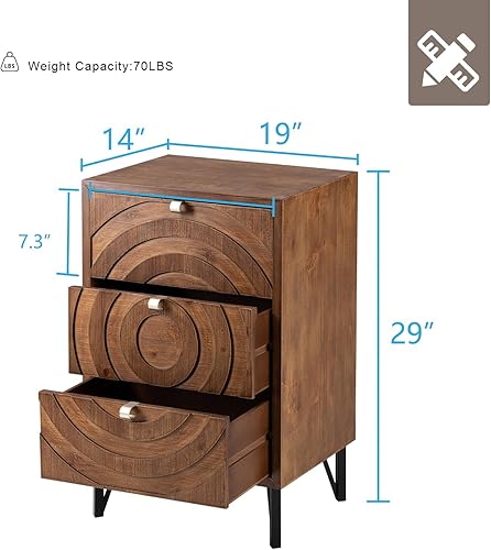 Miniatura 2 de HOMPUS Mesa auxiliar de 3 cajones con acabado de grano de madera, para sala de estar y dormitorio