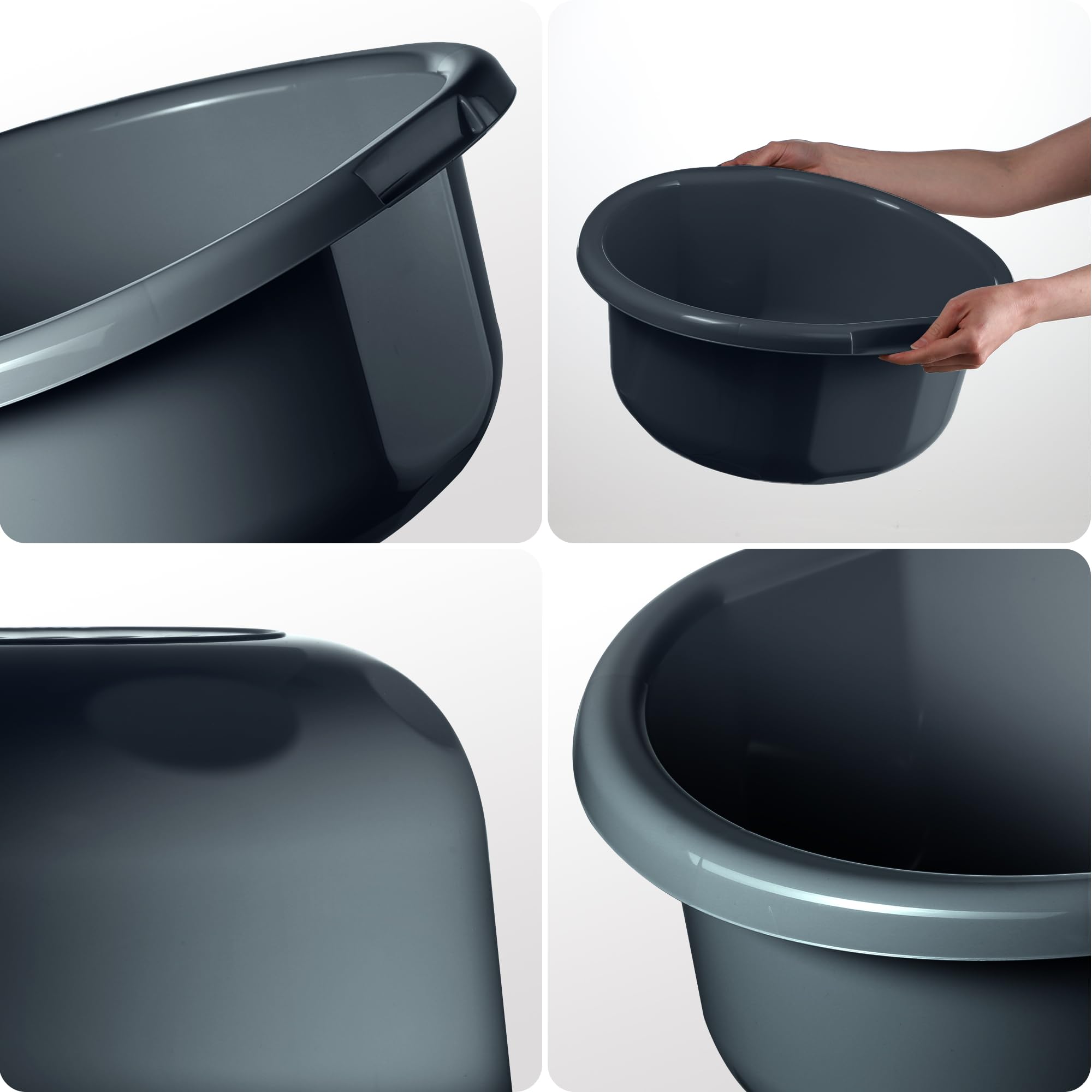 KADAX Kunststoffschüssel, Spülschüssel in verschiedenen Größen und Farben, robuste Waschschüssel, Universal-Schüssel, Spülwanne für Badezimmer, Waschraum (20L, Anthrazit)
