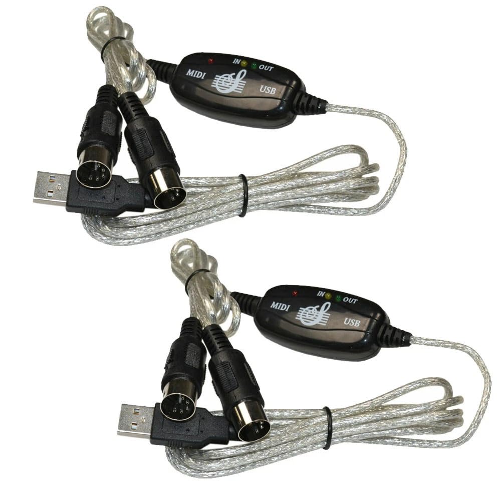 UCCKEYI 2Pcs USB in-Out MIDI Interface 6.6ft / 2m Cable Converter Compatible with PC Music Keyboard Adapter Cord