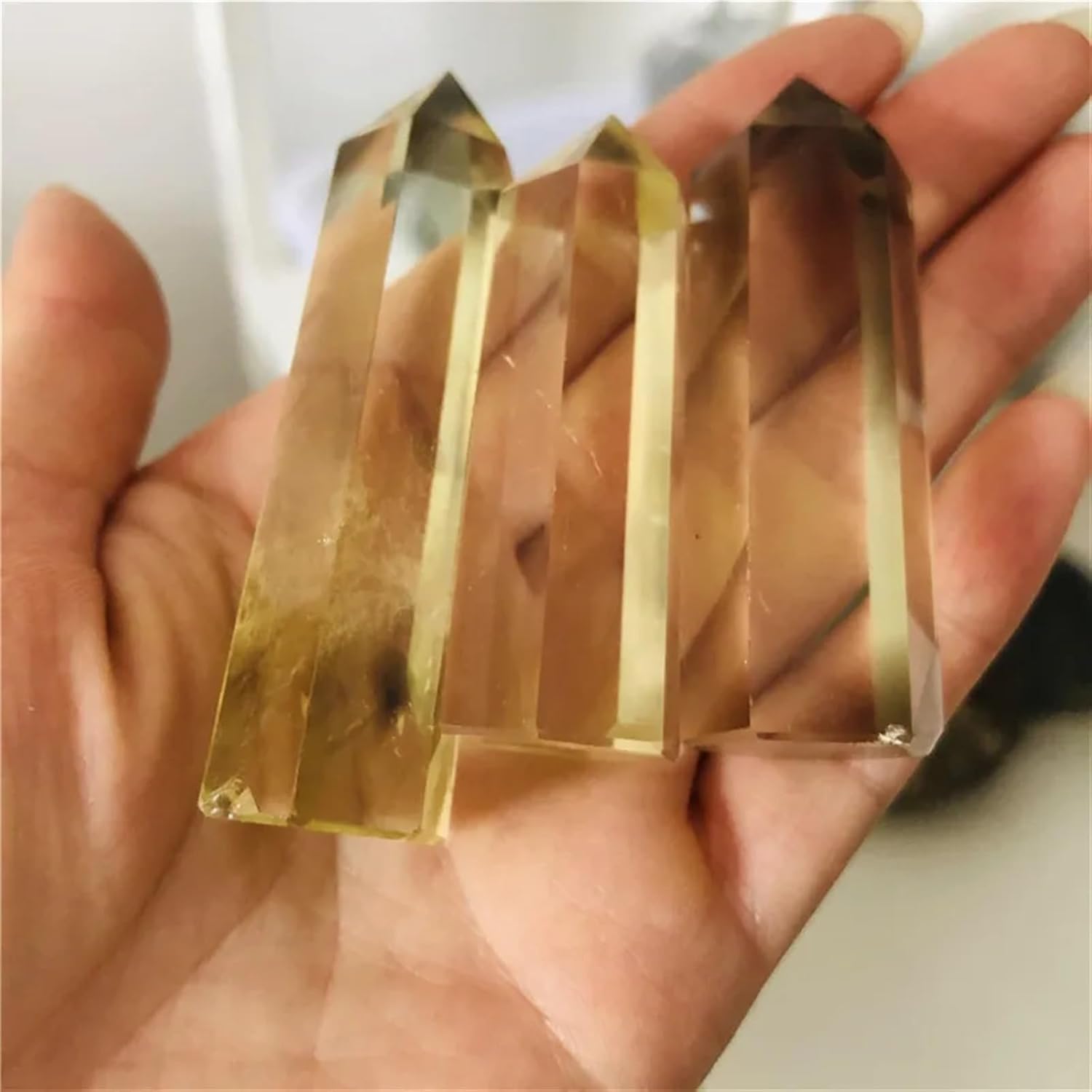 Crystal dot Citrine Column Obelisk Yellow Home Ornaments Home Decor(3-4cm,5pc)