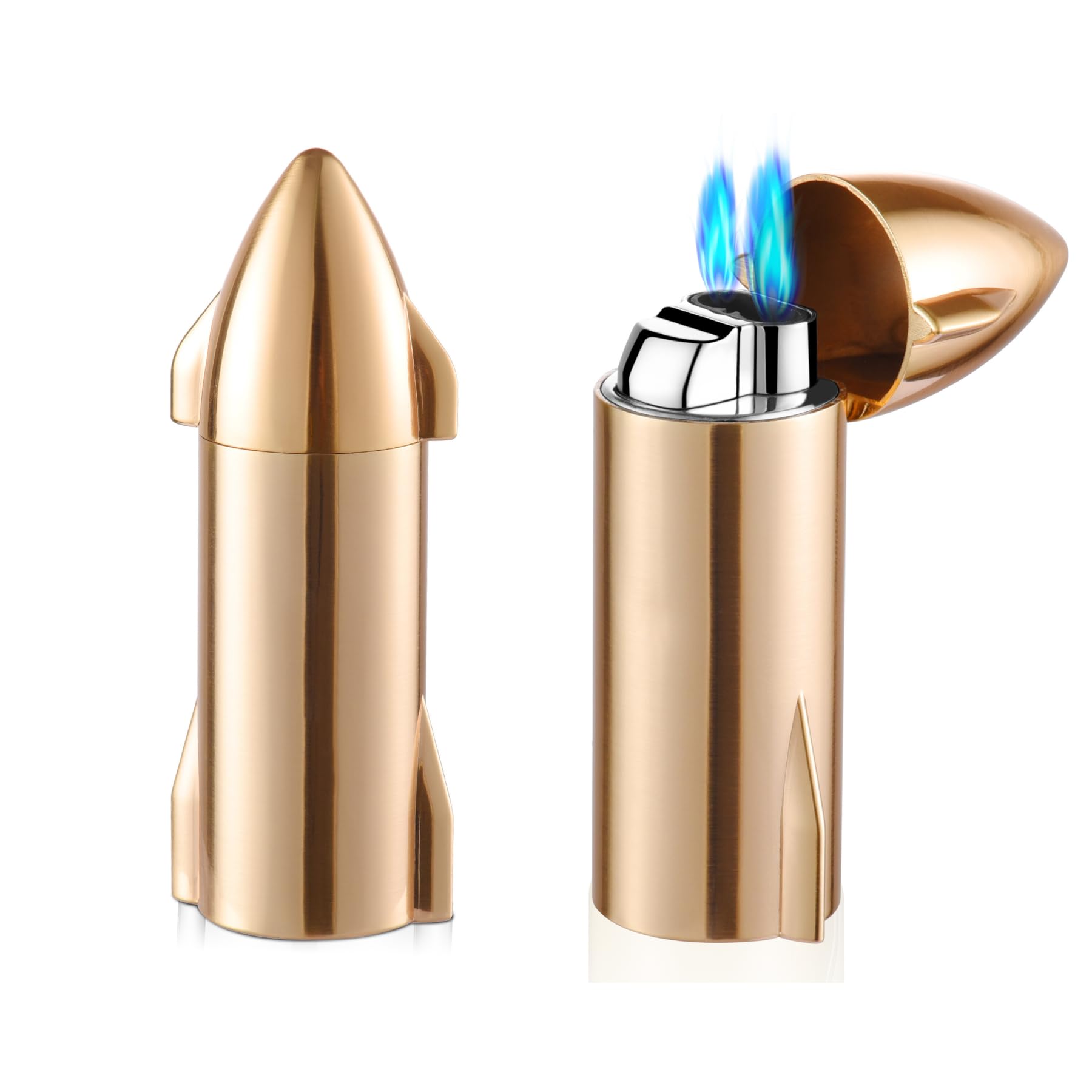 Woodronic Butane Torch Lighter with Built-in Punch Spaceship Rocket Shape Refillable Butane Lighter with Adjustable Flame for Cooking