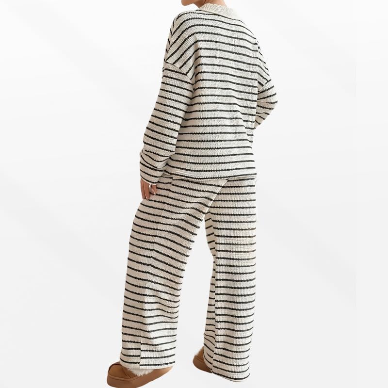 Ensemble de maternité contre le froid en maille ample à rayures confort - 4