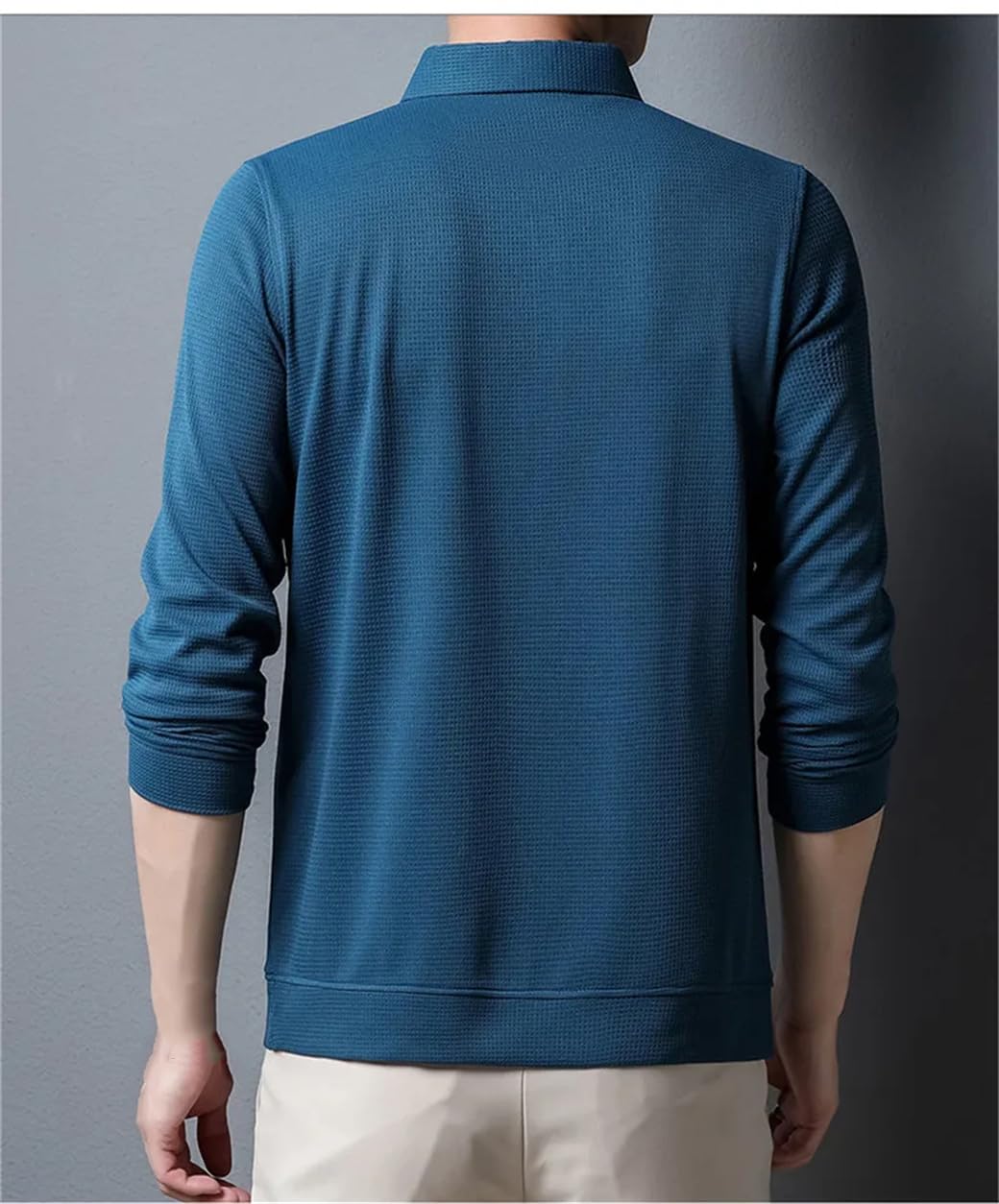 Polo de manga larga para hombre, con cuello, casual, atlético, sólido, para negocios, ajuste entallado