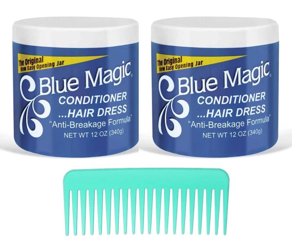 Blue Original Formula Anti-Breakage Hair Conditioner and Hair Dressing 12 oz (Pack of 2) with 1 Wide Tooth Comb