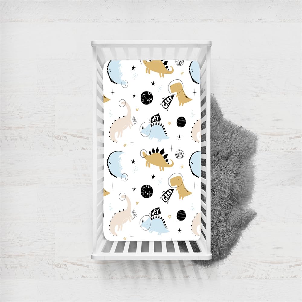 Odot Dinosaur Pattern Cot Bed Fitted Sheets, Toddler & Baby Bed Sheets, Microfiber Mattress Protector, Cozy Lightweight Bedside Cribs Bassinet Sheets for Boy and Girl (Dinosaur F,73x33cm)