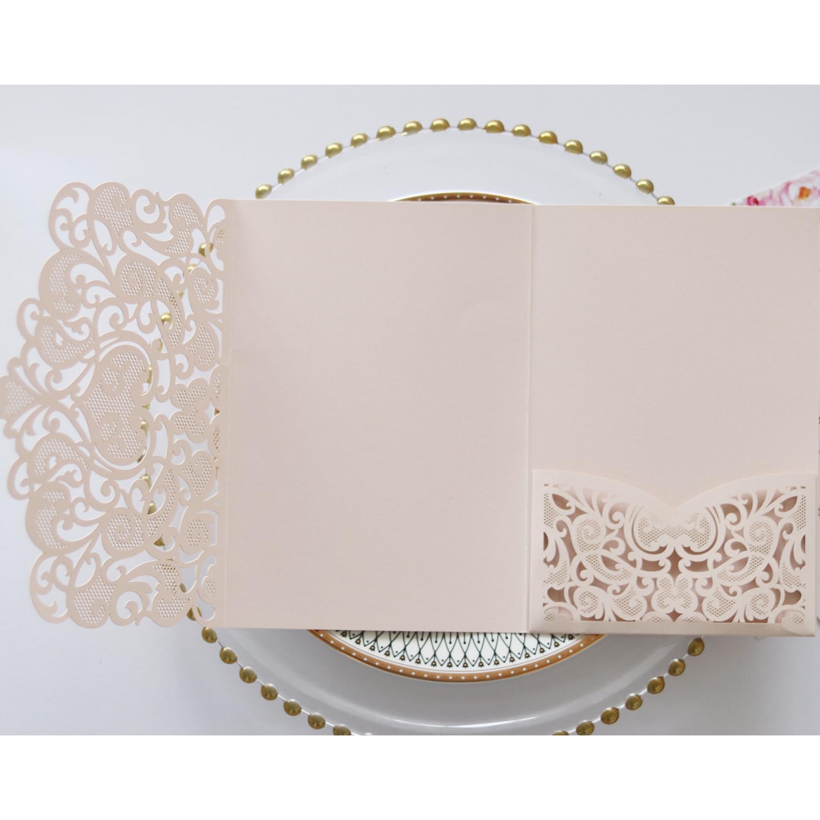 50 tarjetas de felicitación plegables de encaje con patrón retro para bodas, festivales, fiestas, etc