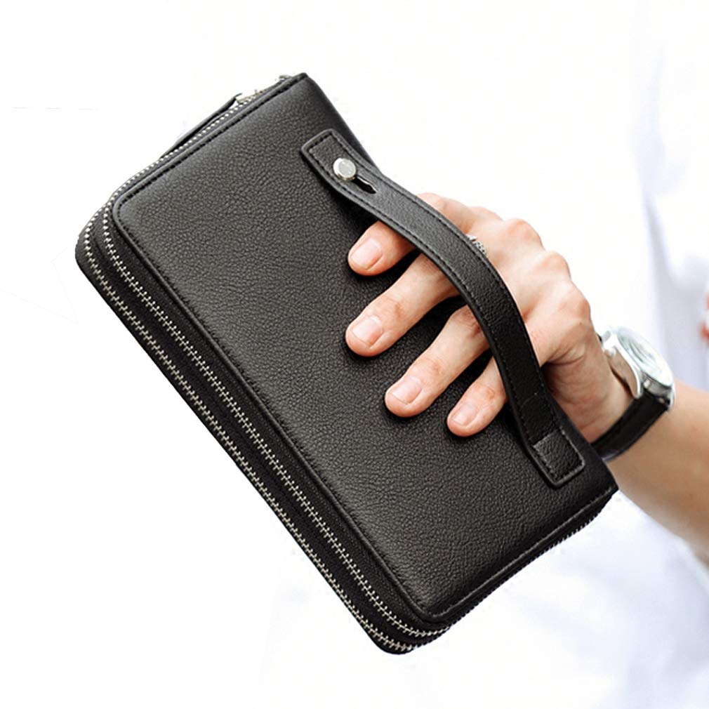 Vintage Cuir Sac à Main Portefeuille D'embrayage Pour Hommes Phone Titulaire Sac De Poignet Wristlet Poche à Monnaie Business Noir
