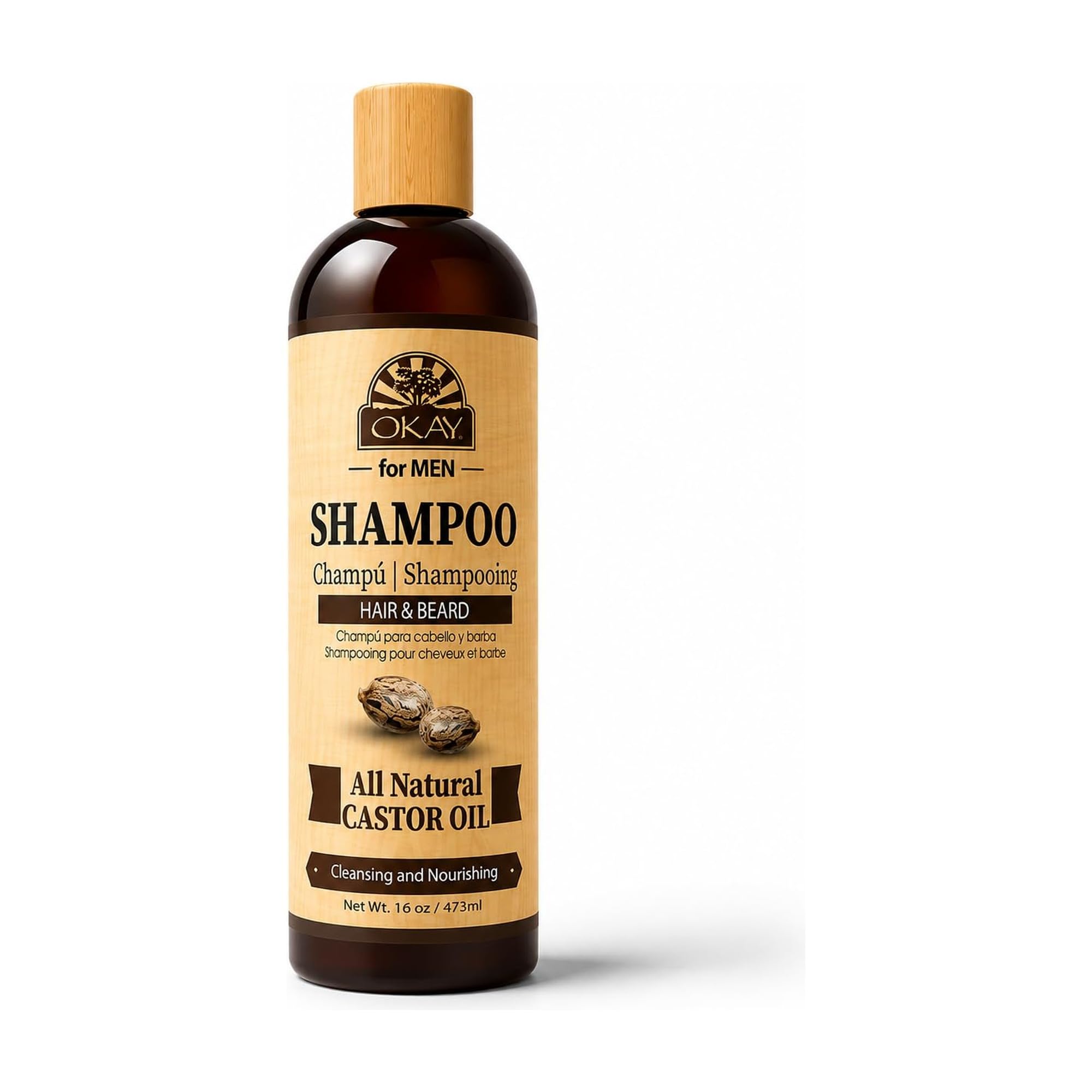 OKAY Men's Castor Oil Shampoo - 16 oz / 473 ml Men's Castor Oil Beard & Hair 16 Ounce (Pack of 1)