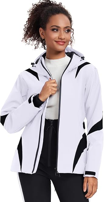 GS SNOWING Women's Ski Jackets Snowboard Coats Windproof Waterproof Insulated Warm Winter Mountain Hooded Jacket with Belt