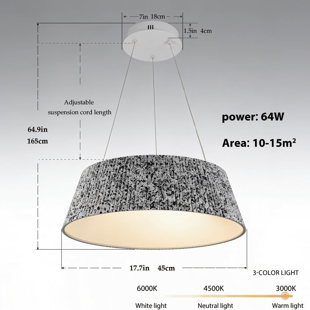 64W Acrylic Pendant Light Fixtures,18Inch Recessed Ceiling Lights White Chandelier Temperatures Selectable Hanging Light Ripple for Living Room Bedroom Kitchen Corridor,Pendant Lamp Indoor Lighting