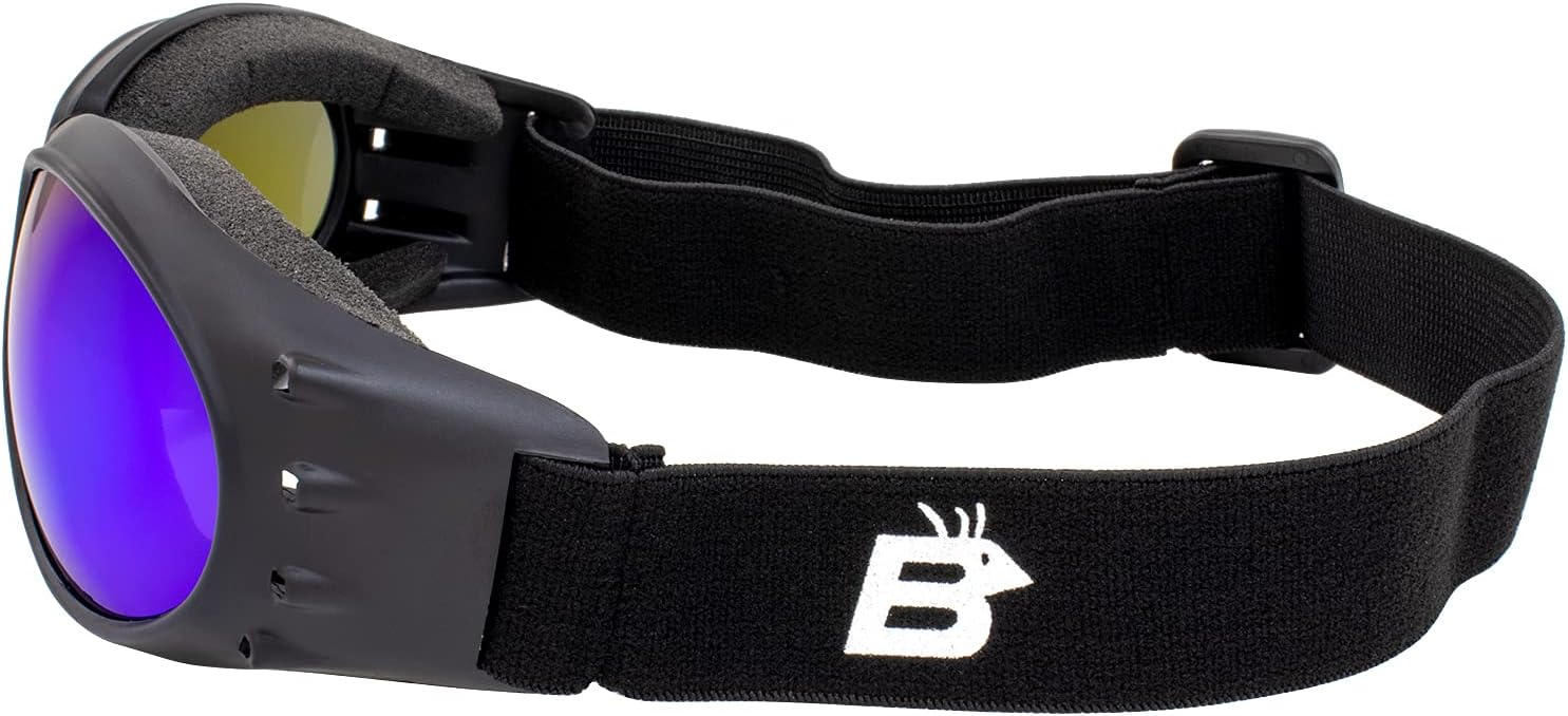 Birdz 2 Pairs Eagle Matte Black Padded Sport Riding Goggle with ReflecTech Blue/Orange Mirror Lens