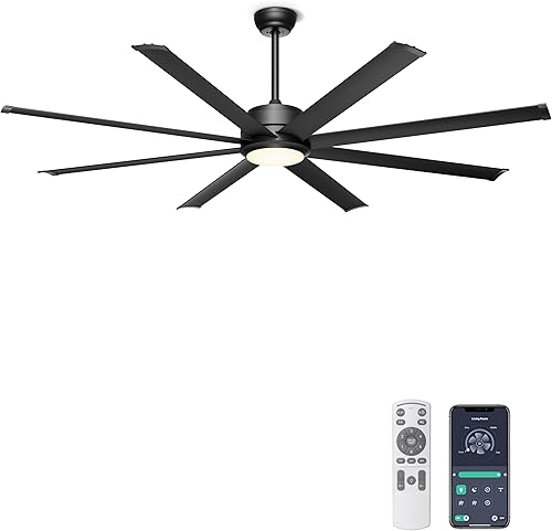 Ohniyou Ventilador de techo de 72 pulgadas con luces, ventilador industrial grande con control remoto y aplicación, regulable, motor de CC,