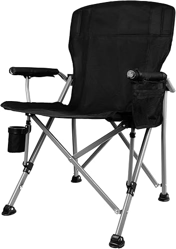 Miniatura 8 de Silla de camping plegable con portavasos y bolsa de almacenamiento, soporte resistente de 404 libras, silla de campamento portátil plegable de gran