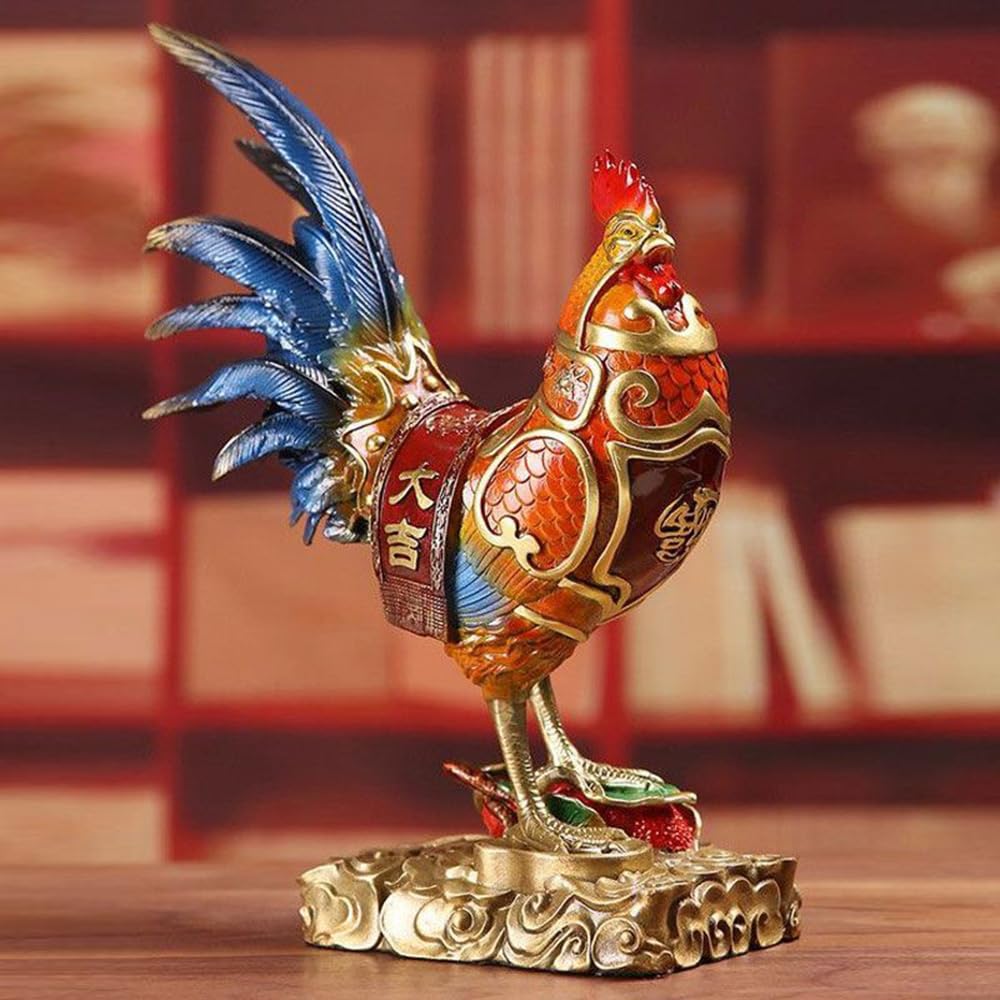 ZXLIHS Mosiężna chińska maskotka koguta Ozdoba Mosiężna brązowa maskotka Feng Shui